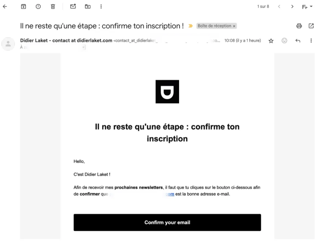 Capture de l'email de confirmation à ouvrir pour confirmer ton inscription