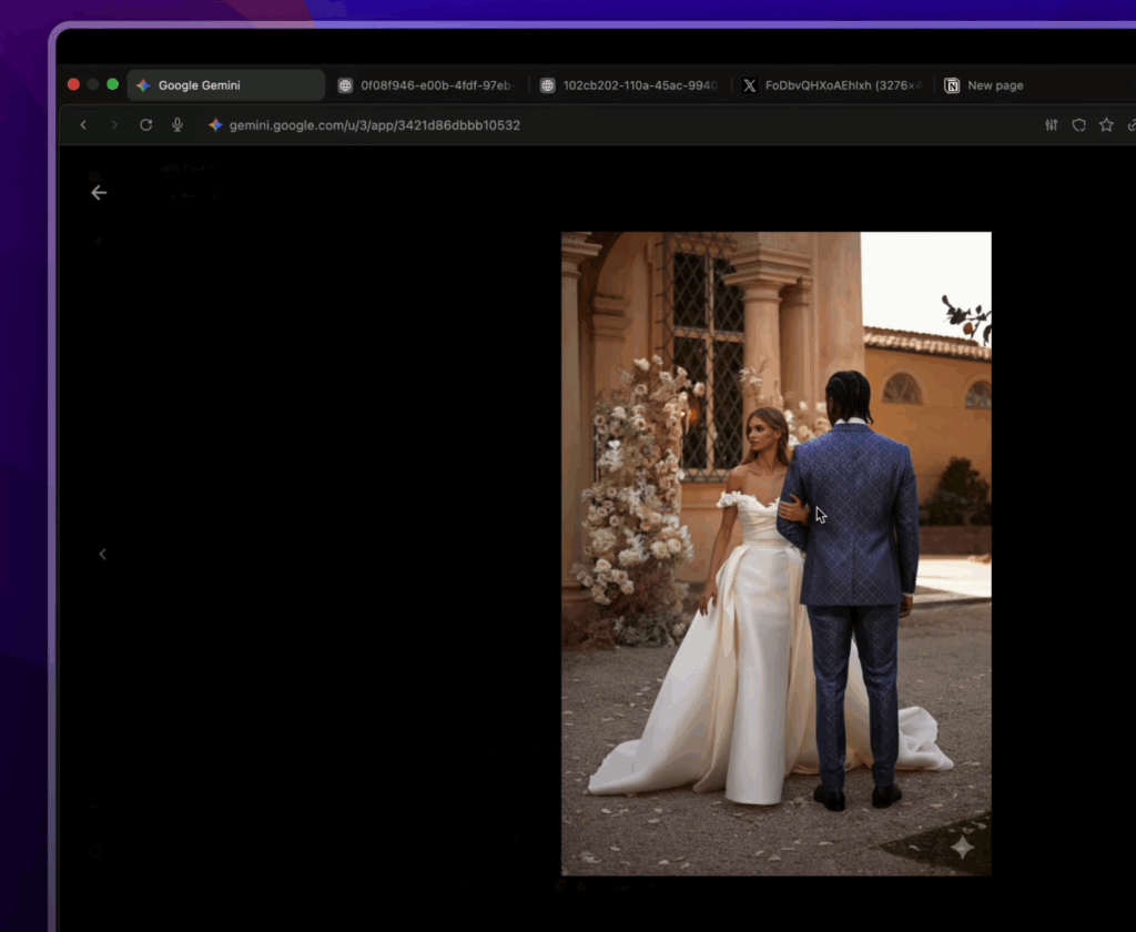 Photo de mariage générée par IA à partir d'un dessin, d'une photo de couple et de tenues. L'IA a respecté la composition du dessin et les vêtements, mais pas les visages.
YouTube : https://youtu.be/i9pkRM193co?t=1044